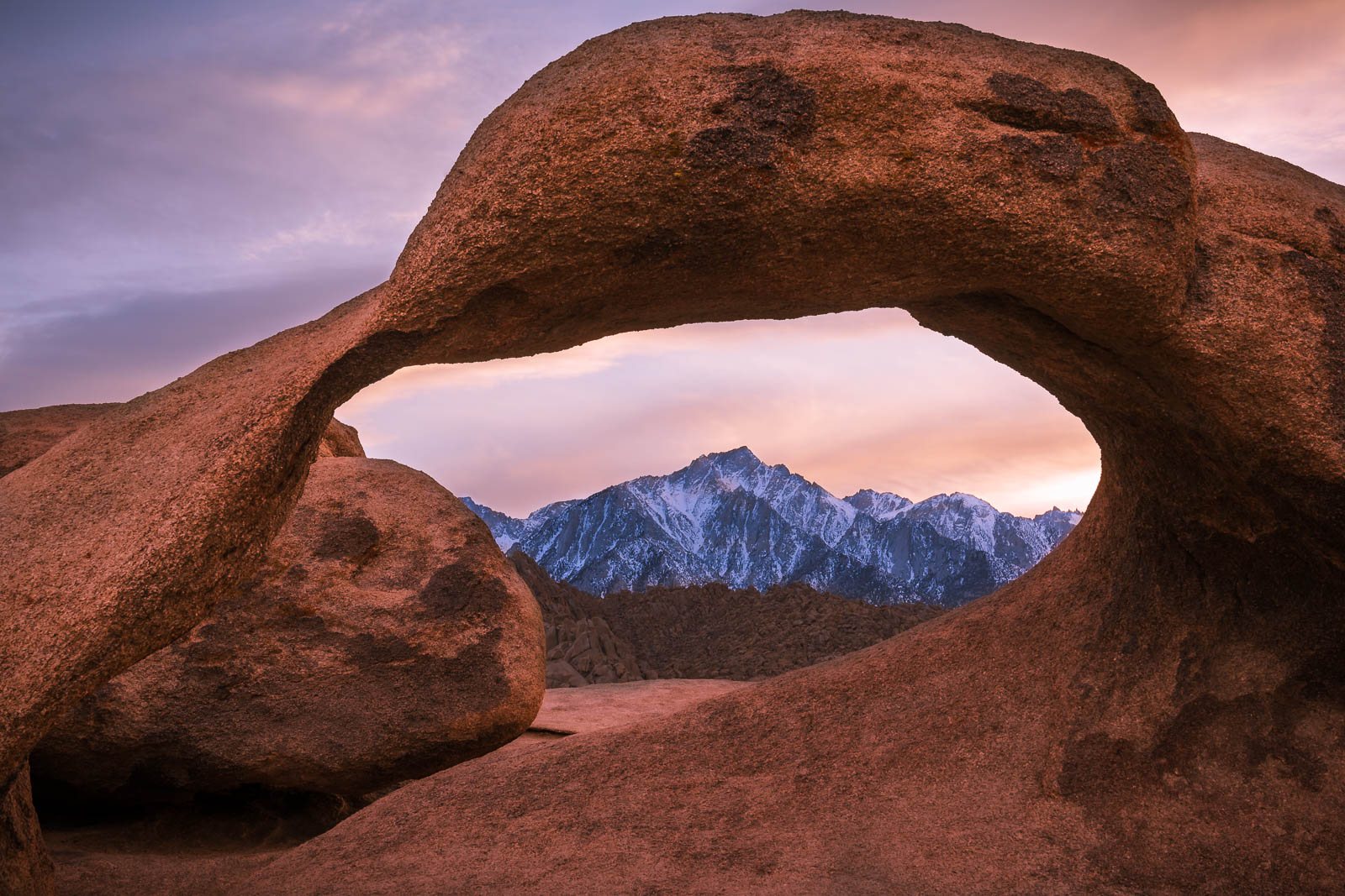 Mobius Arch Sunset A Limited Edition of 50 Mobius Arch in the Alabama Hills of of the Sierra Nevada in California perfectly frames Mt. Whitney
