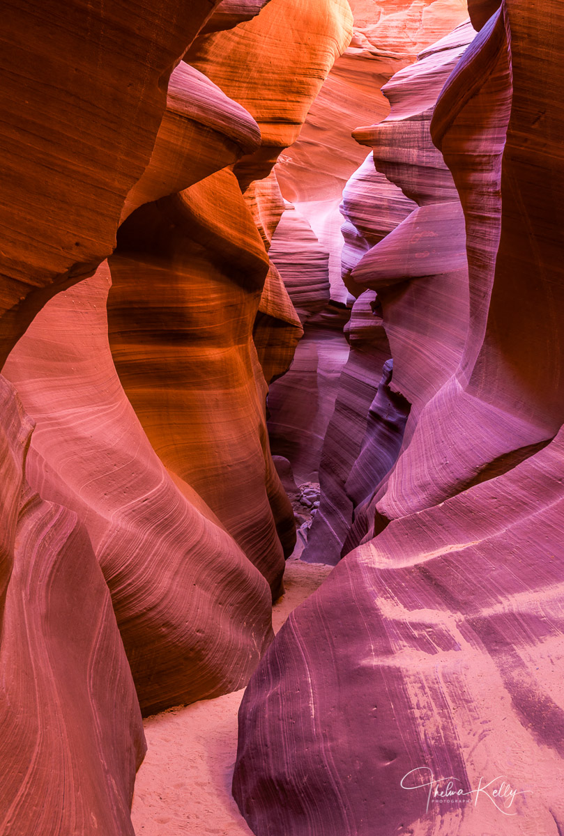 A seemingly endless narrow passage in a slot canyon in Antelope Canyon, Arizona